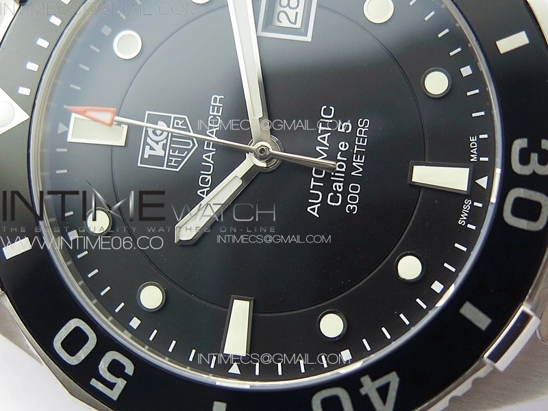 Aquaracer Calibre 5 41.5mm TARF 1:1 Best Edition Black Dial Black Bezel on SS Bracelet SW200